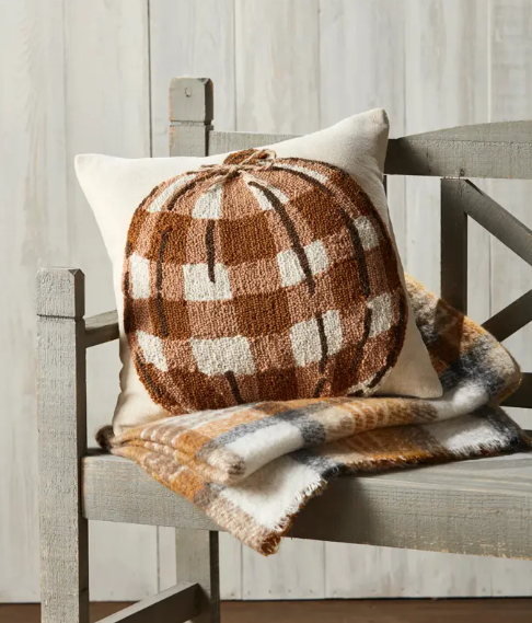 Hooked Plaid Pumpkin Pillow