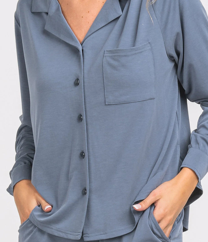 JOMO Modal PJ Button Down L/S - Indigo