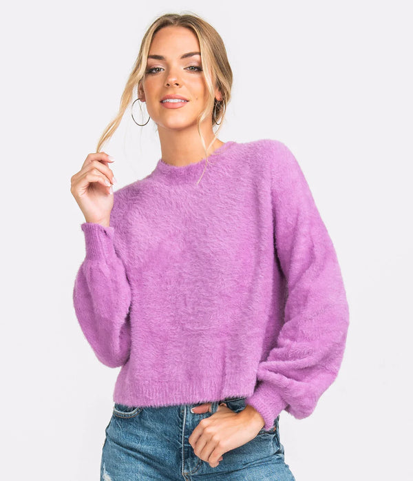 Cropped Feather Knit Sweater - Mulberry