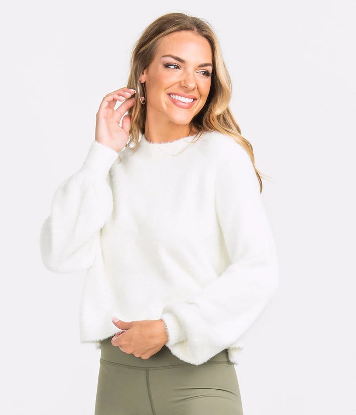 Cropped Feather Knit Sweater - Off White